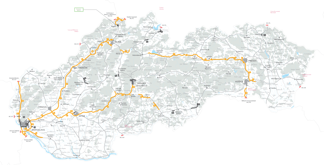 Mapa płatnych dróg na Słowacji